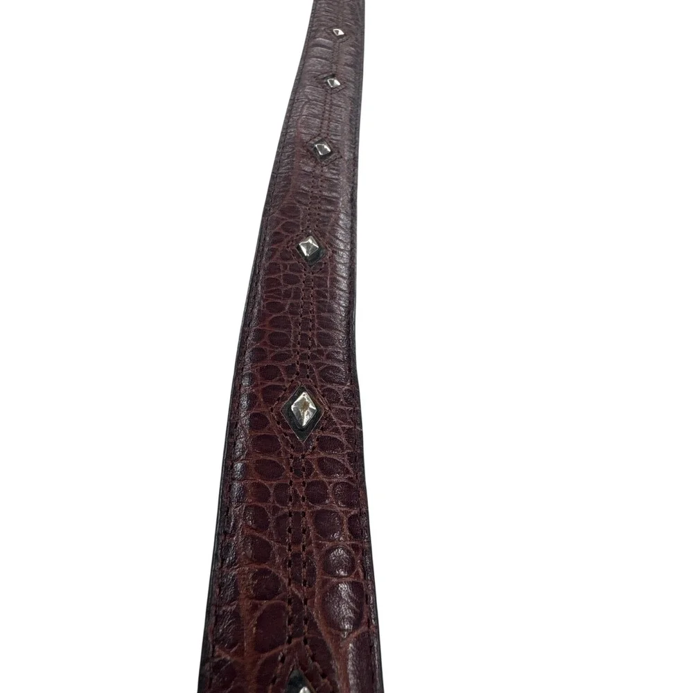 Brown Croc Embossed‎ Leather Belt Good Studded Diamond Concho Western Boho Y2K